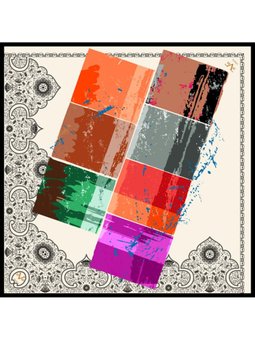 Mandala Desen Black Seri Twill Askısı İle Birlikte 90x90 Cm Beyaz Siyah Vişne Eşarp