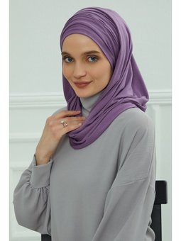 Büzgüllü Penye Boneli Mor Şal