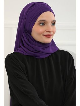 Klasik Tasarım Çapraz Dikim Pratik Şifon Şal,mor,cps