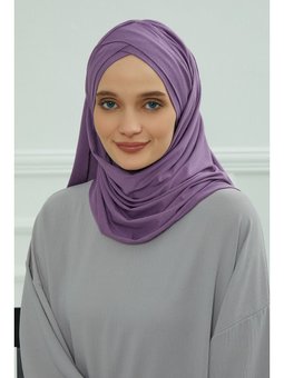 Önden Çapraz Dikim Büzgüllü Pratik Penye Mor Şal