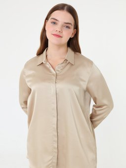 Büyük Beden Düğme Detaylı Saten Kumtasi Tunik