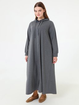 Kapüşon Detaylı Çıtçıtlı Spor Büyük Beden Antrasit Pardesü