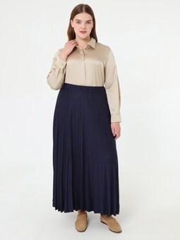 Piliseli Büyük Beden Lacivert Etek