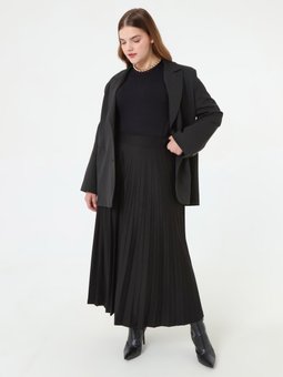 Piliseli Büyük Beden Siyah Etek