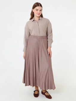 Piliseli Büyük Beden Vizon Etek