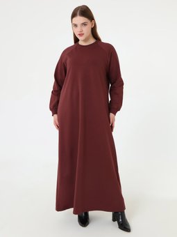 Reglan Kollu Spor Büyük Beden Kızıl Kahve Elbise