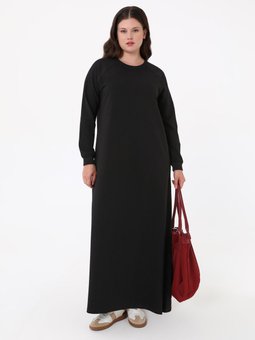 Reglan Kollu Spor Büyük Beden Siyah Elbise