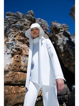 Dik Yaka Kolu Yırtmaçlı Scuba Bluz Beyaz