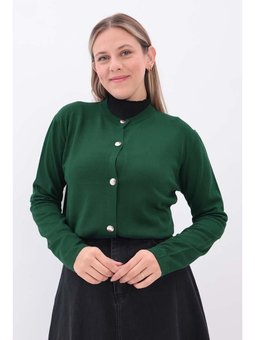 Düğmeli Triko Hırka Zümrüt Yeşili