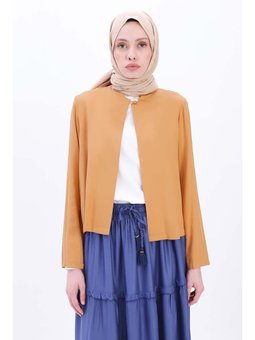 Hakim Yaka Tek Düğmeli Kısa Ceket Camel