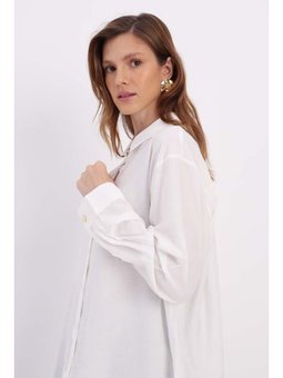 Köşe Manşet Detaylı Şık Düğmeli Gömlek Ekru