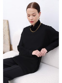 Kuşaklı Balıkçı Yaka Tunik Siyah