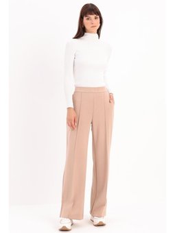 Nervürlü Bol Paça Örme Pantolon Vizon