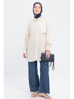 Önü Rüzgarlıklı Gömlek Ekru