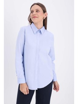 Pamuklu Gizli Patlı Gömlek Mavi