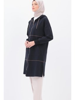 Saten Ara Biyeli Sweat Hırka Lacivert