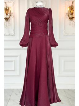 Nergis Bordo Abiye Elbise