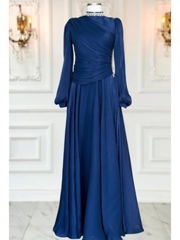 Nergis Lacivert Abiye Elbise