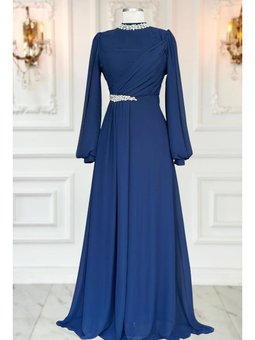 Peri Lacivert Abiye Elbise
