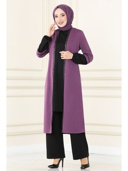 Giyim Abiye Moda Pullu Takım Elbise Lila