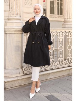 Çizgili Siyah Trençkot