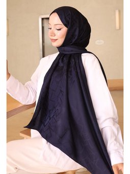 Desenli Jakarlı Lacivert Şal