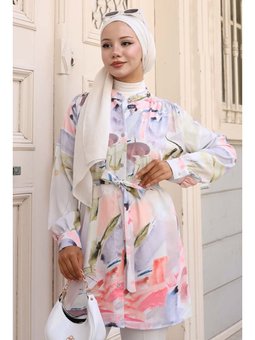 Desenli Lila Gömlek