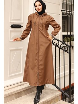 Mevsimlik Kapüşonlu Taba Trençkot