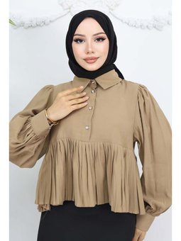 Pileli Kısa Vizon Gömlek