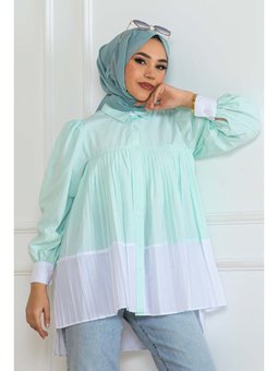 Pileli Su Yeşili Gömlek