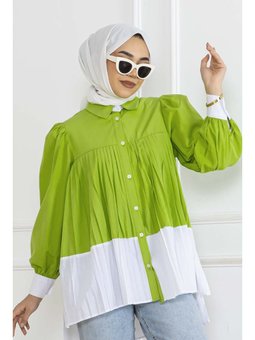Pileli Yağ Yeşili Gömlek