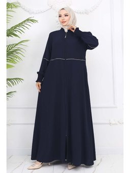 Taş Detaylı Lacivert Ferace