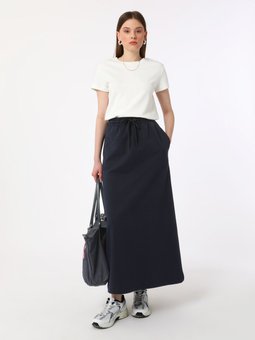 Beli Lastikli Bağlama Detaylı Uzun Lacivert Etek