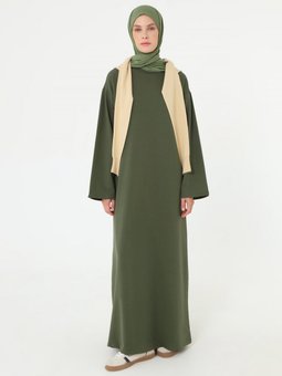 Geniş Kollu Yumuşak Tuşeli Haki Elbise