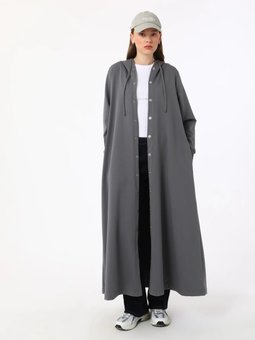 Kapüşon Detaylı Çıtçıtlı Spor Antrasit Pardesü