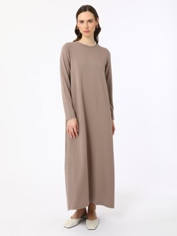 Viskon Kumaşlı Basic Vizon Elbise