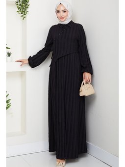 Çapraz Bağlamalı Bürümcük Siyah Elbise