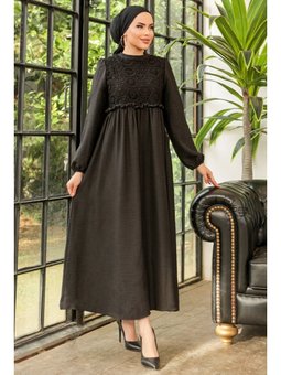 Dantelli Keten Siyah Elbise