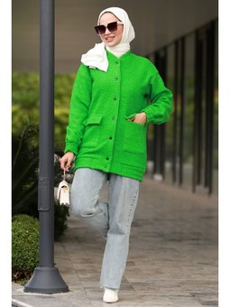 Elan Düğmeli Yeşil Kap