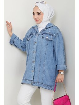 Elyez Taşlı Kot Açık Mavi Ceket