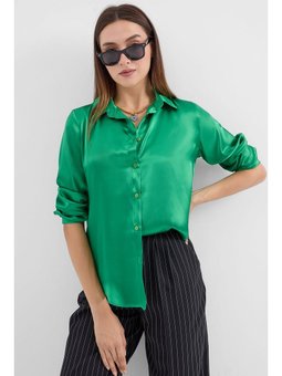 Hafif Dökümlü Saten Yeşil Gömlek
