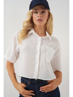 Kısa Kol Crop Beyaz Gömlek