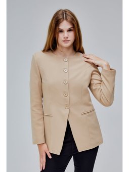 Bisiklet Yaka Regular Dokuma Vizon Ceket