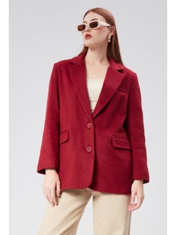 Kruvaze Yaka Regular Fit Kaşe Bordo Ceket