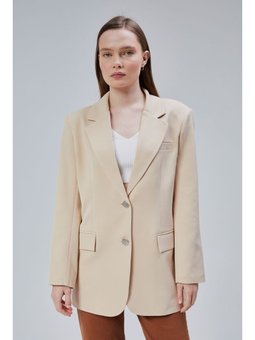 Oversize Düz Kesim Astarlı Dokuma Blazer Vizon Ceket