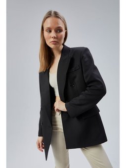 Oversize Kruvaze Yaka Astarlı Blazer Siyah Ceket