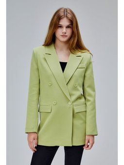 Regular Astarlı Kruvaze Kapama Dokuma Oversize Blazer Açık Haki Ceket