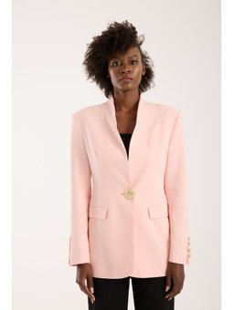 Salaş Kesim Düğme Detaylı Dokuma Blazer Pembe Ceket