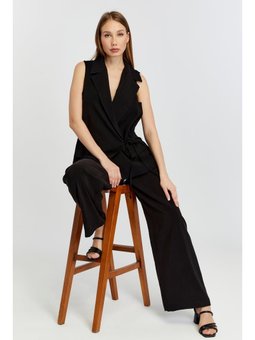 Siyah Geniş Paça Dokuma Pantolon