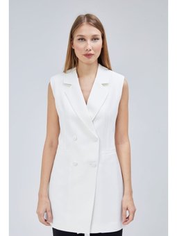 Uzun Kruvaze Dokuma Ekru Yelek